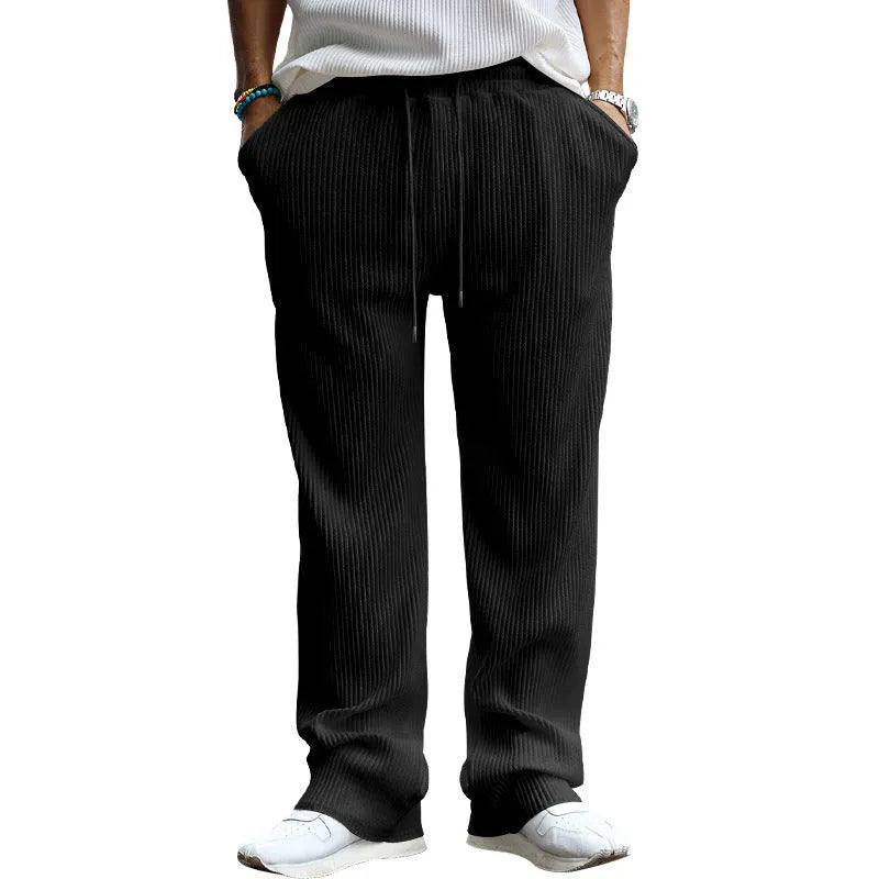 Men's loose high waist straight casual trousers in striped pattern with straight leg cut