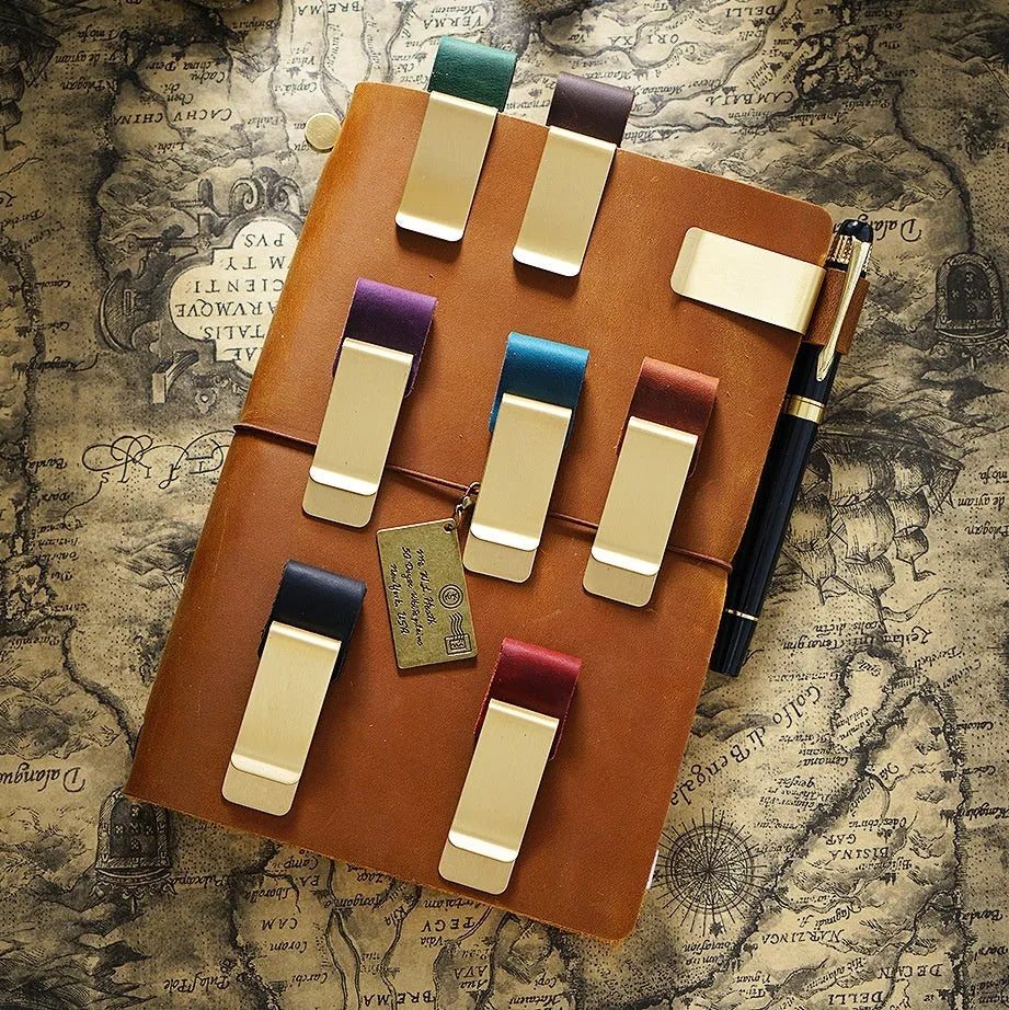 Geometric copper pen holder with metal base in various leather finish colours