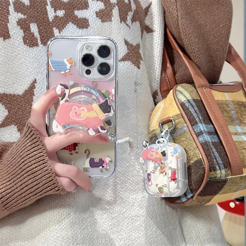 Gradient sausage dog TPU soft shell earphone protective case for AirPods with embossed cartoon design and pendant loop