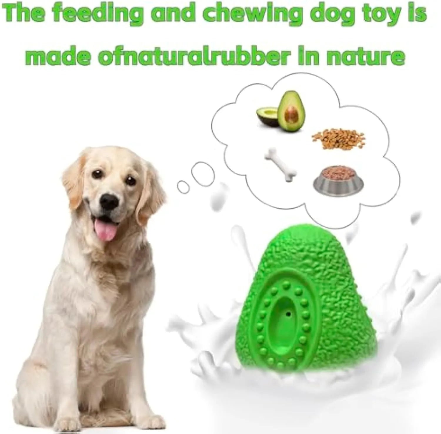 Green avocado-shaped natural rubber dog chew toy for aggressive chewers and large breeds