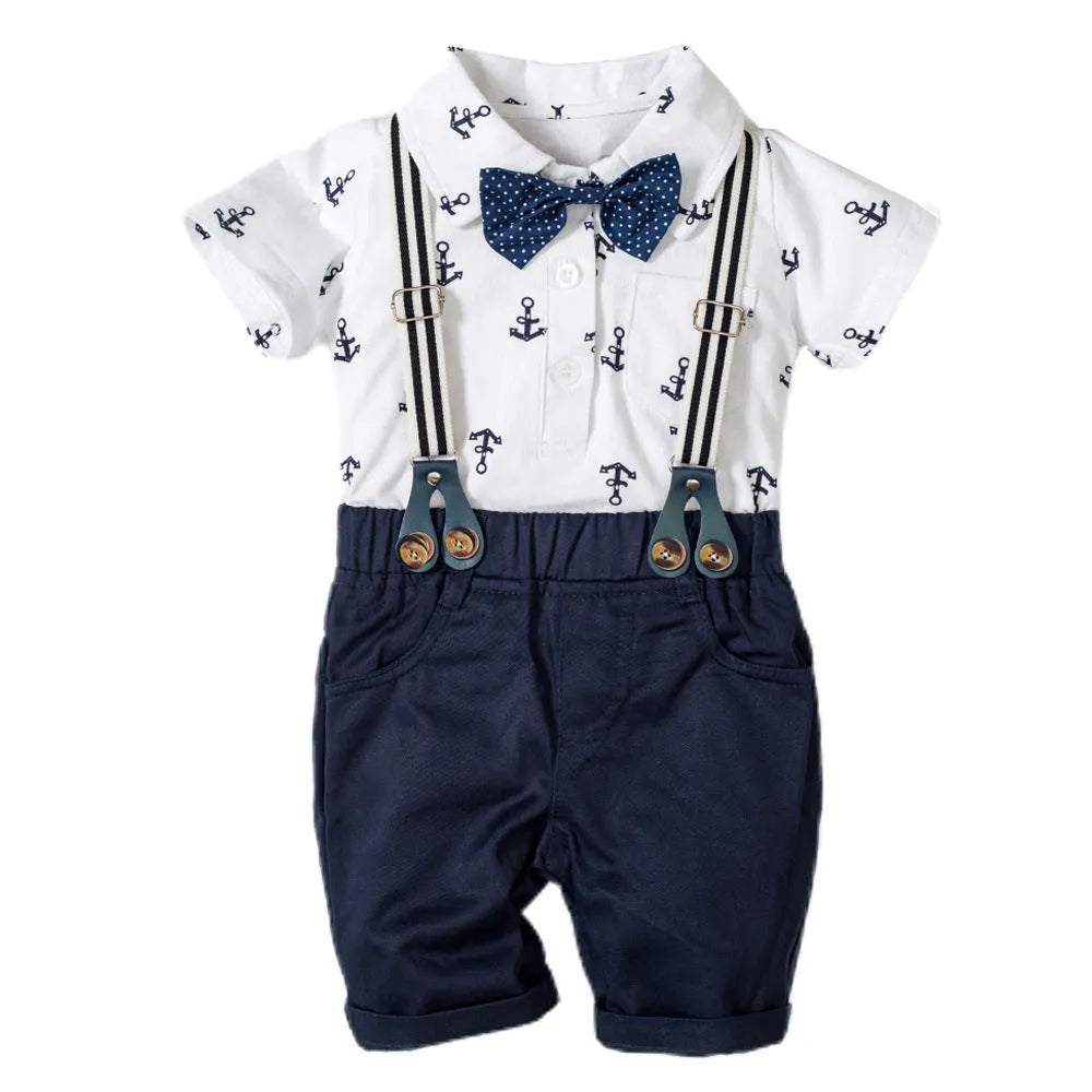 Cotton baby boy triangle romper in blue or white with European style design