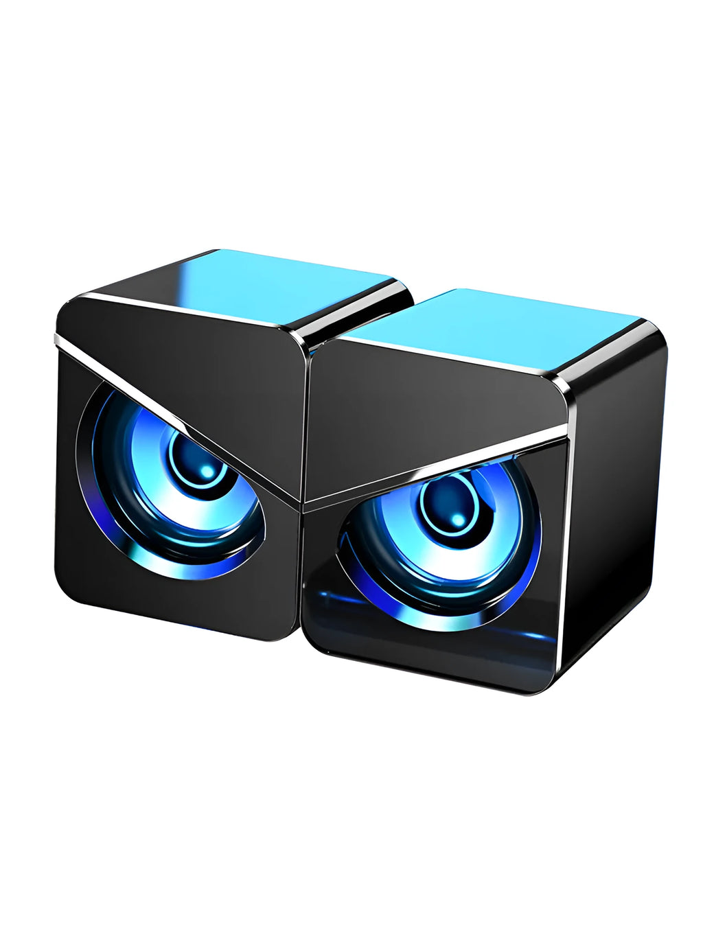 Black and white desktop USB cable speakers with volume control for computer audio