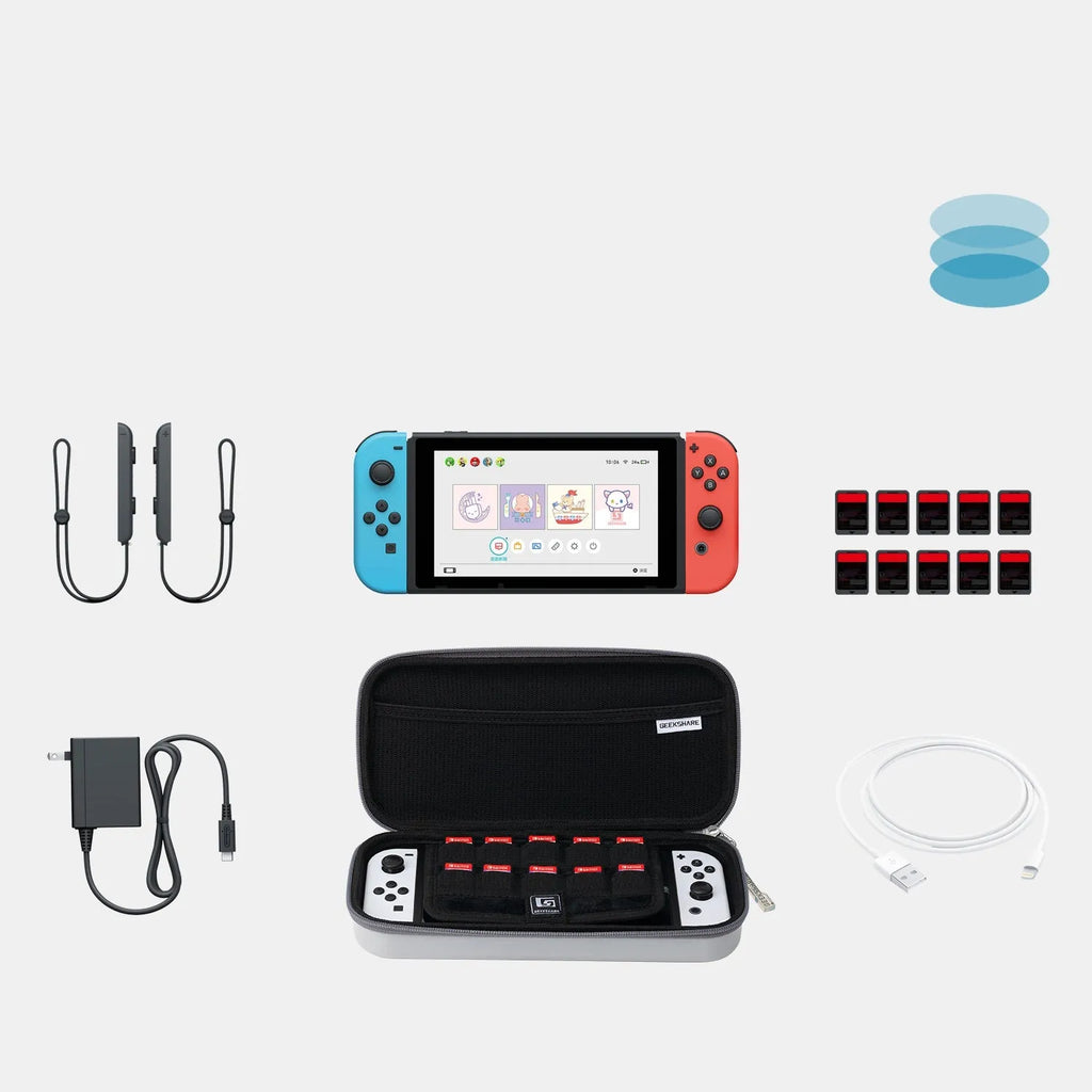 Nintendo Switch OLED storage bag with multiple game cartridge slots in black colour