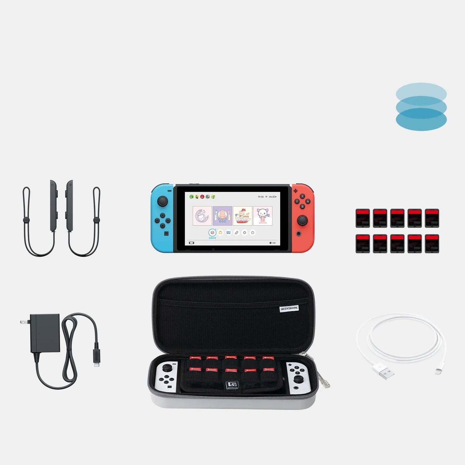 Nintendo Switch OLED storage bag with multiple game cartridge slots in black colour