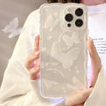 Transparent white crystal butterfly TPU phone case for iPhone 12 to 15 models, painted design
