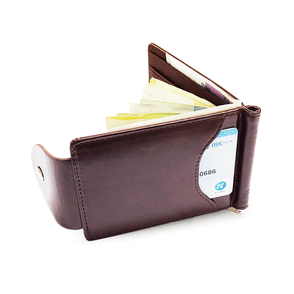 Men's PU leather short wallet with animal lace pattern and frosted finish, brown colour, hard square section