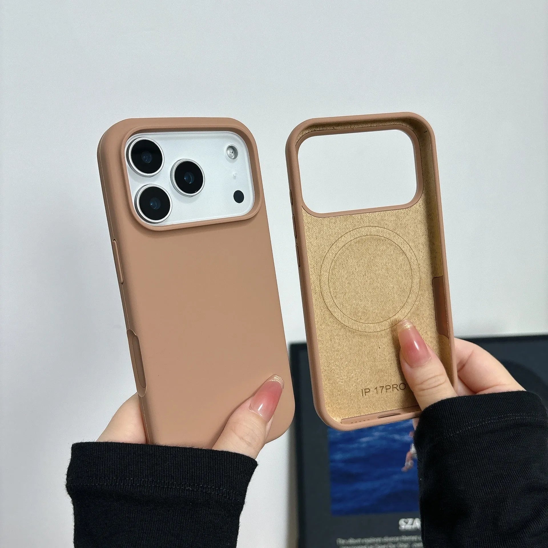 Liquid silicone magnetic iPhone case with AI button in antique white colour