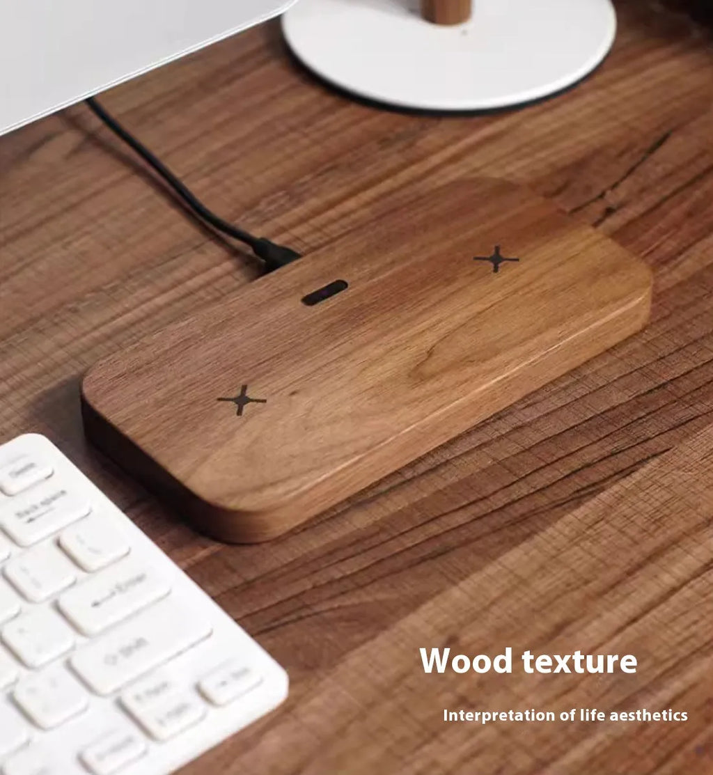 Walnut flat wireless charger with double charge 15W fast charging and 6mm sensing distance