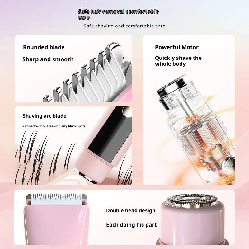 Electric hair removal device for women double-headed lady shaver USB rechargeable for whole body and private pubic hair