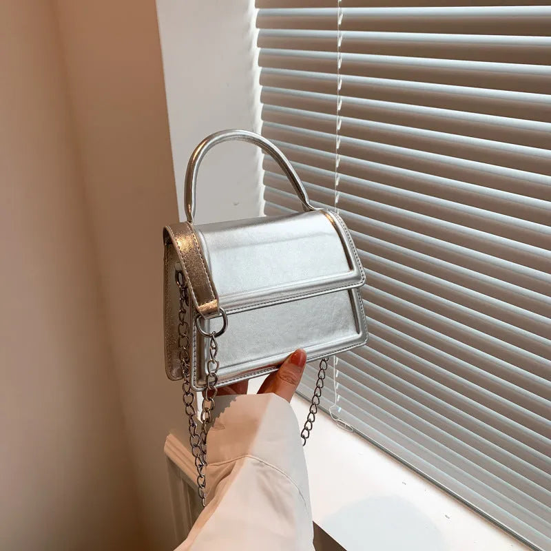 Retro PU crossbody shoulder bag in horizontal square shape with sewing line details