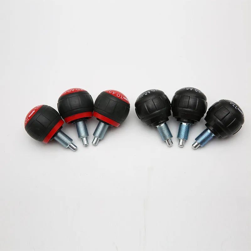 Spherical rotating pull pin spring for fitness equipment, Grade A, plastic and metal, black or red.