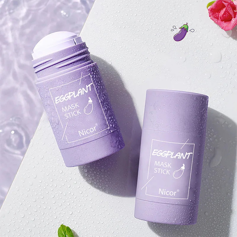 Green tea and eggplant solid clay stick face mask for oil control and anti-acne skincare