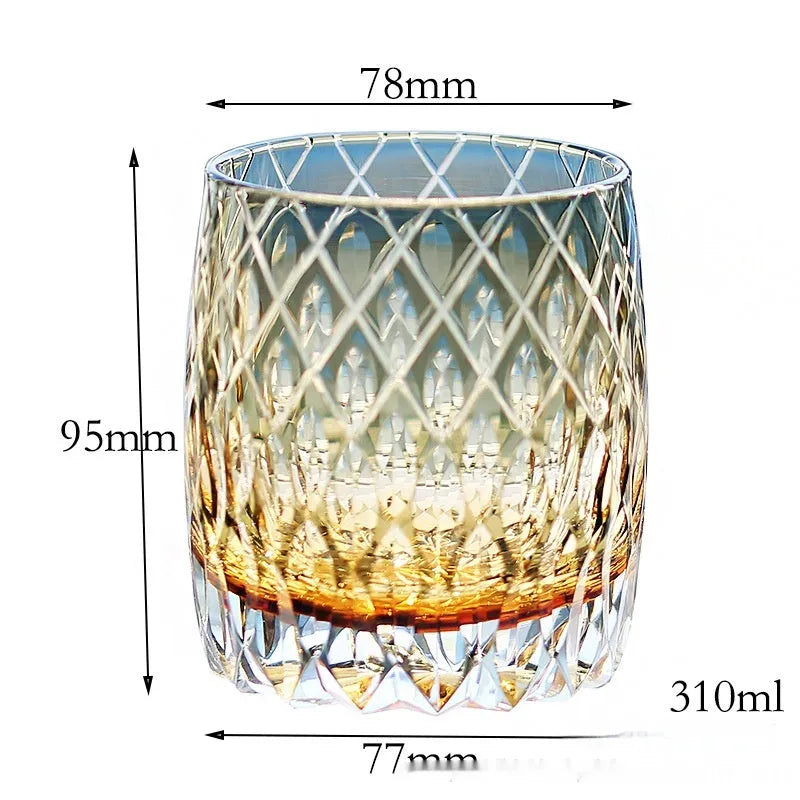 Japanese-style carved crystal whiskey glass, 301-400ml, grey colour option, single glass cup