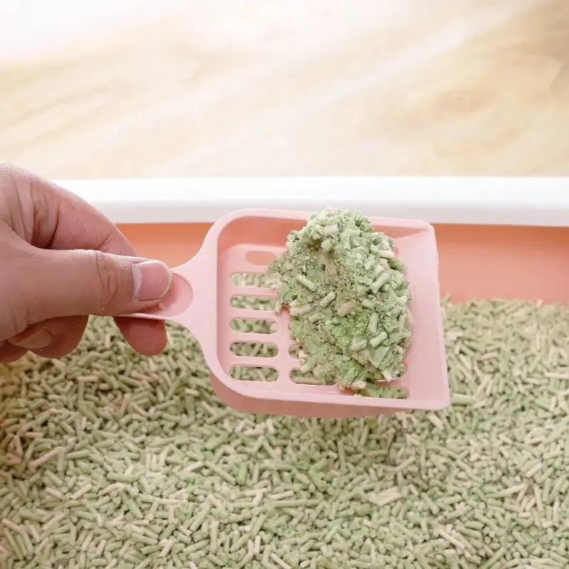 Blue plastic cat litter scoop for cleaning pet litter boxes and trays
