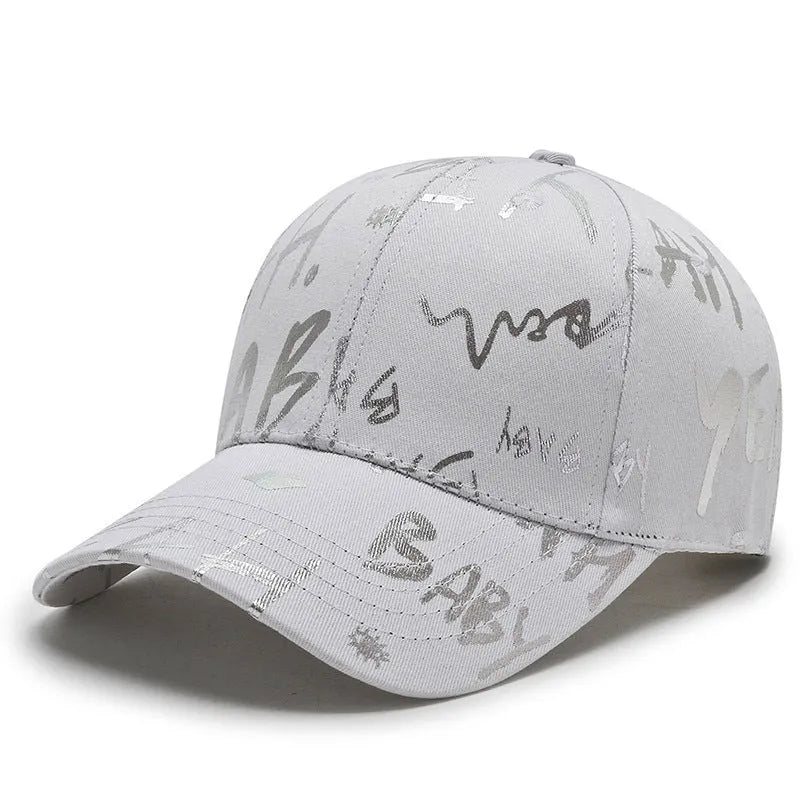 All-match cotton baseball cap with letter print, curved brim, and adjustable fit in beige colour