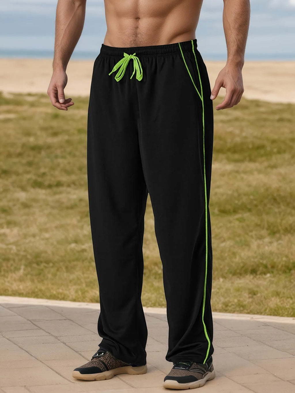 Men's loose high waist cropped bamboo fibre jogging pants in Black for gym and casual wear