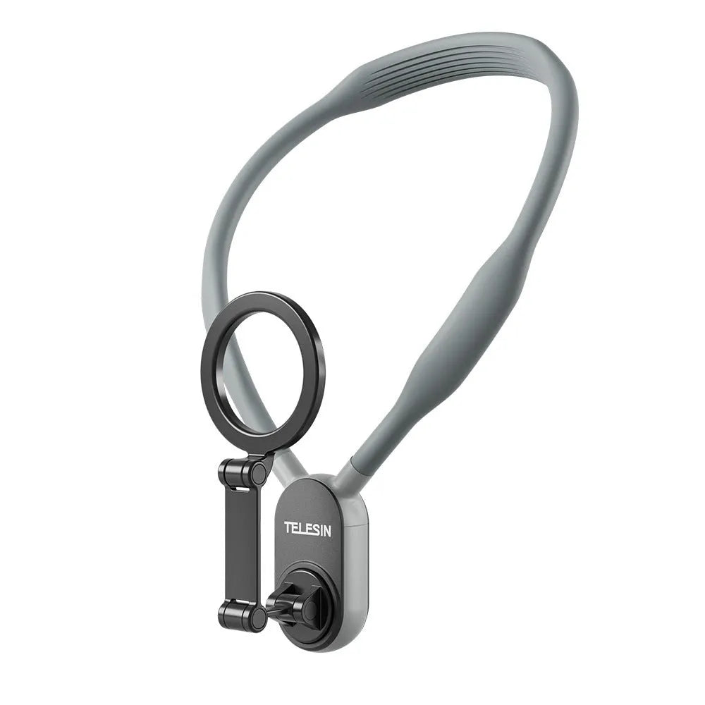 Silicone magnetic phone neck mount with quick release bracket showing gray colour option