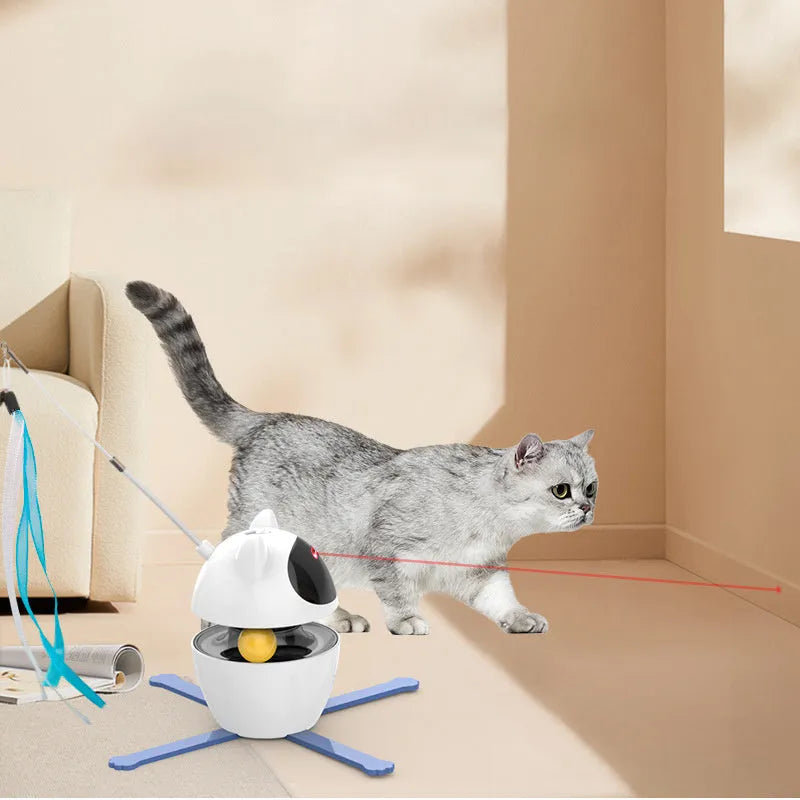 White automatic electronic cat toy with elastic rope and motion-activated motor