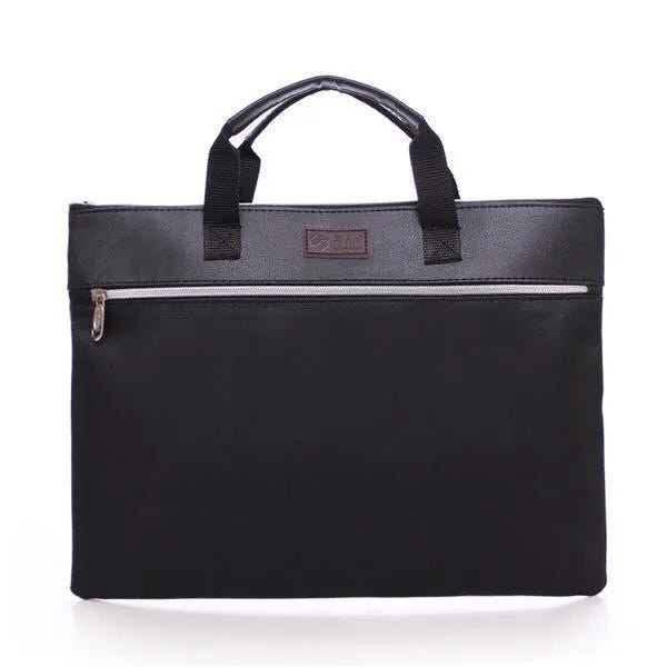 Black pu leather zipper portable briefcase document bag with large capacity