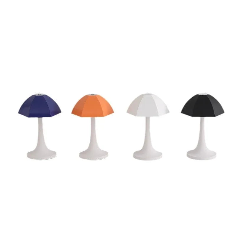 Small umbrella ambience light dimmable rechargeable table lamp with three-colour stepless changing, black finish