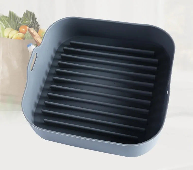Round pink silicone air fryer liner 19cm with hand clip nonstick reusable