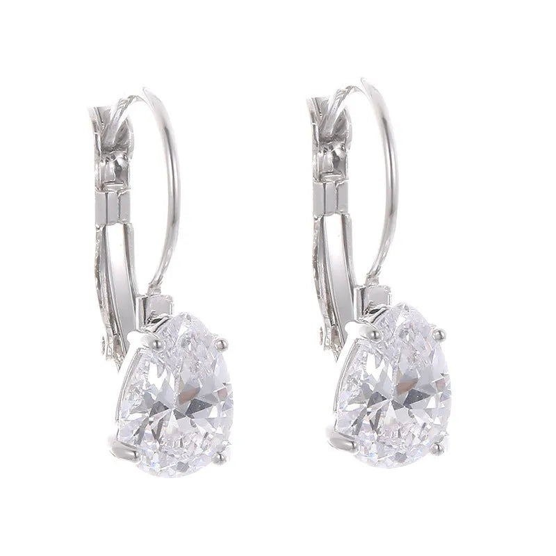 Women's drop-shaped copper earrings with gemstone inlay in gold or platinum colour options