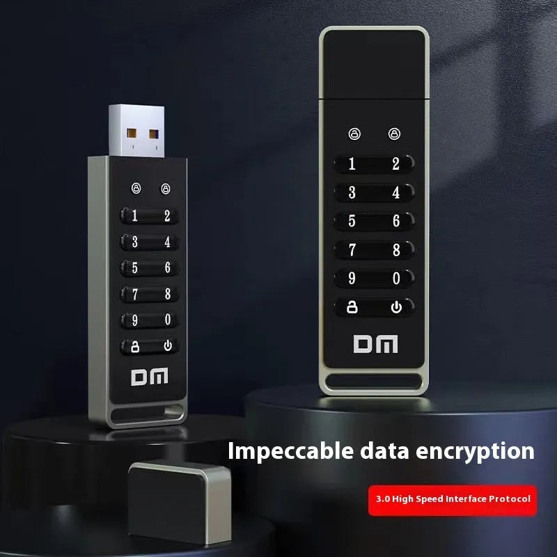 64GB encrypted USB flash drive with metal casing and digital button for fingerprint security