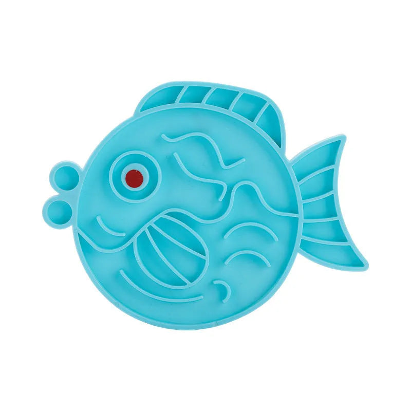 Pet minimalist slow food bowl in TPR, blue colour with dolphin style, on floor
