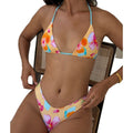 Women's floral print halter bikini swimsuit set in polyester fabric, brief style, colour Flower 1