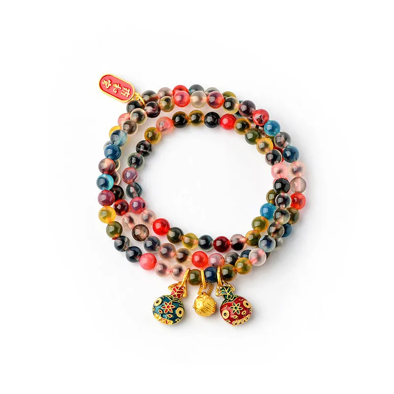 Dzogchen half-pond agate bracelet in fragrant grey with sugar heart and swallowing gold beast design.