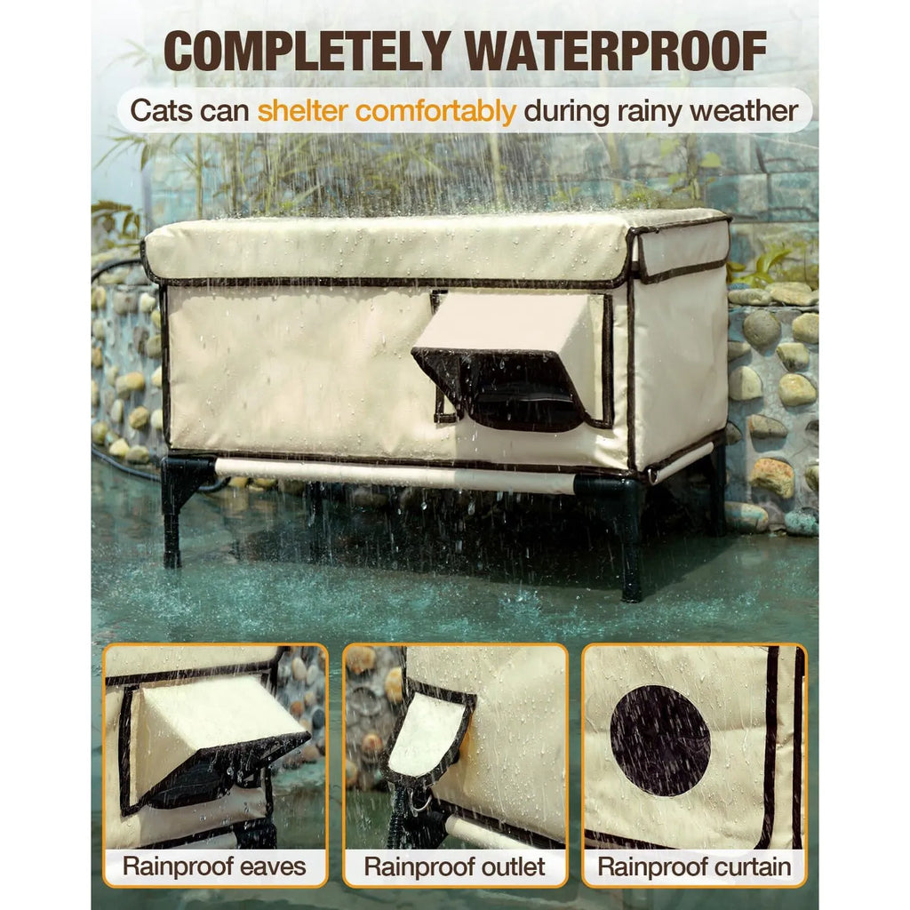 Beige Oxford cloth waterproof cat house with PVC pipe frame for outdoor use