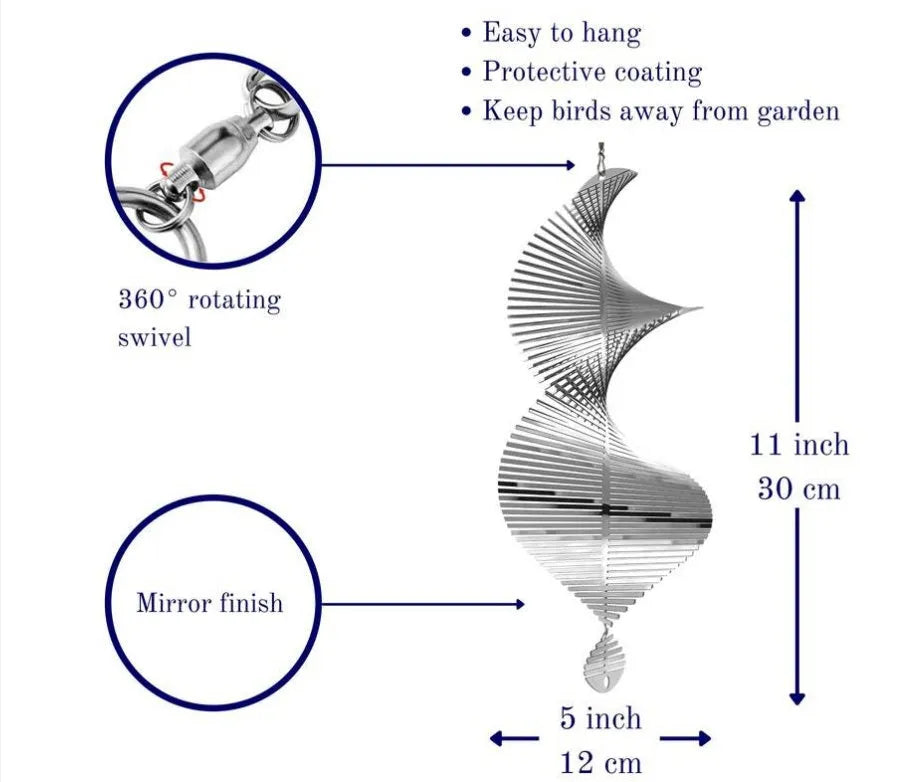 Rotating metal wind runner garden decoration outdoor pendant silver colourful 12.8x60 cm