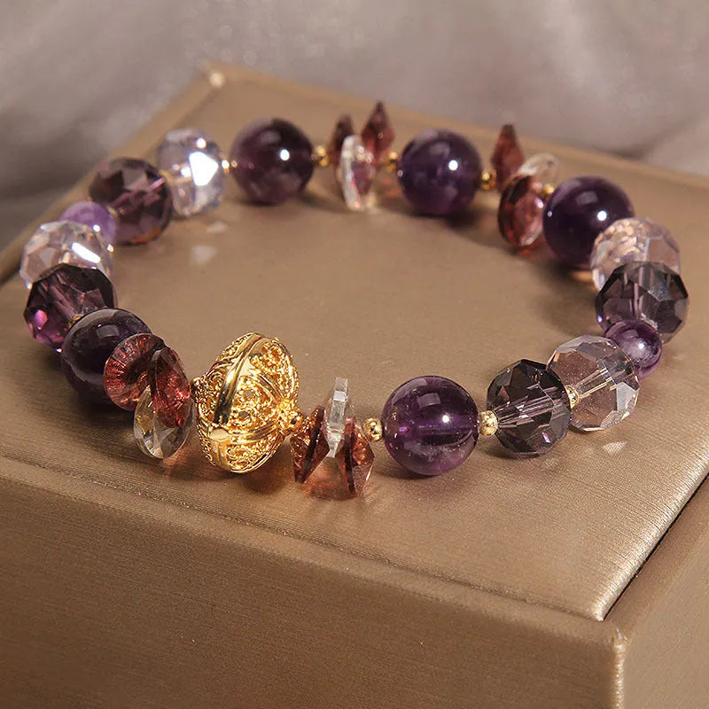 Purple crystal bracelet with pumpkin beads and wind chime lucky charms for women