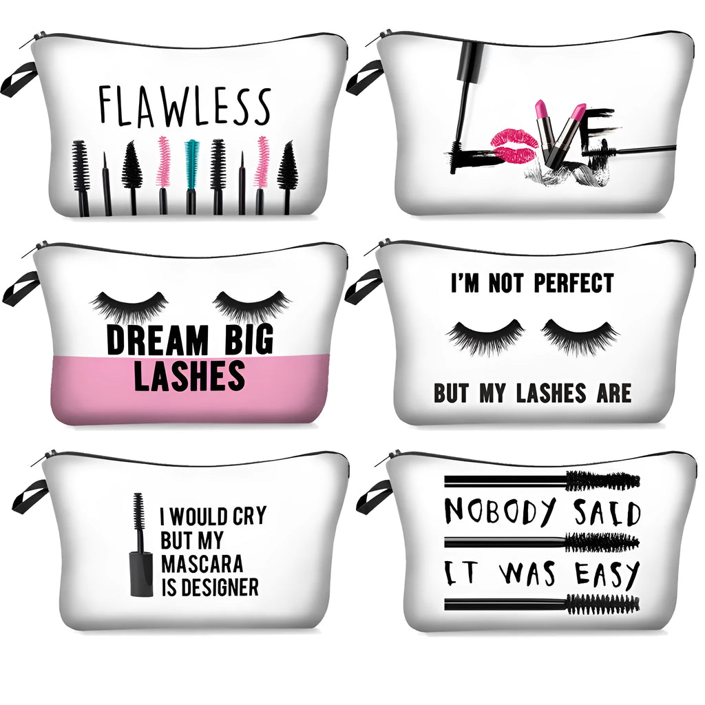 Digital print letter polyester make-up bag in dumpling shape with zipper closure, colour bpd41151