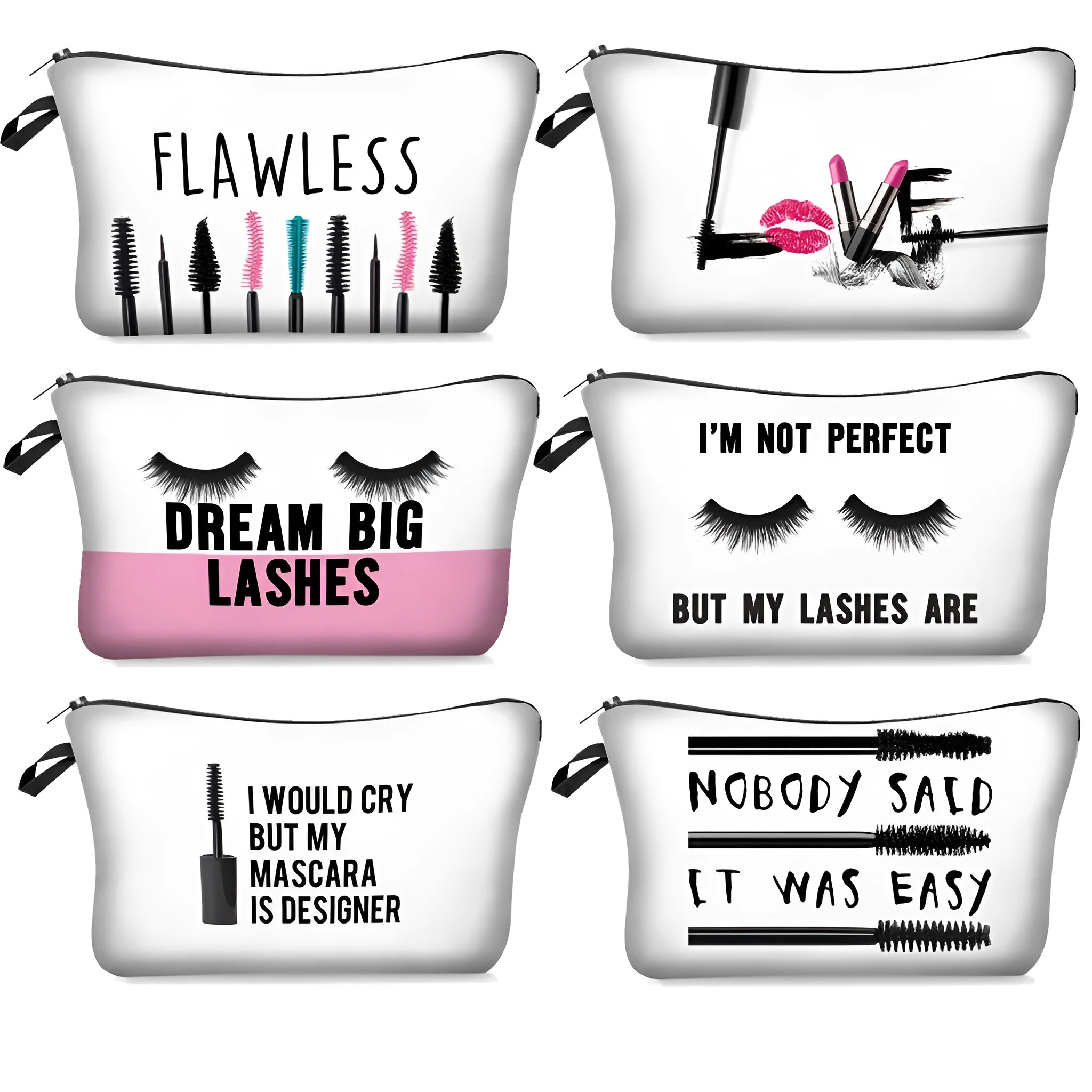 Digital print letter polyester make-up bag in dumpling shape with zipper closure, colour bpd41151