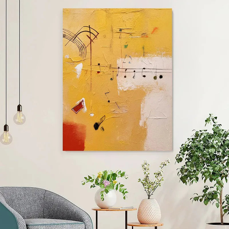 Handmade oil painting canvas wall art musical theme orange abstract rolled frameless unstretched for home living room decor