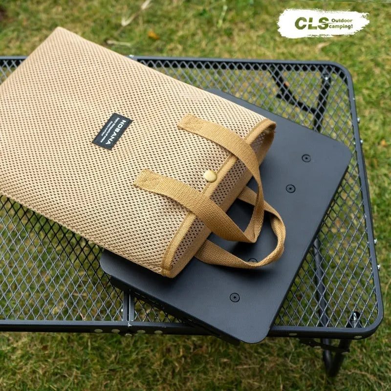 CLS aluminium dual-use camping stool converted into a small table with a green Pu mat cushion