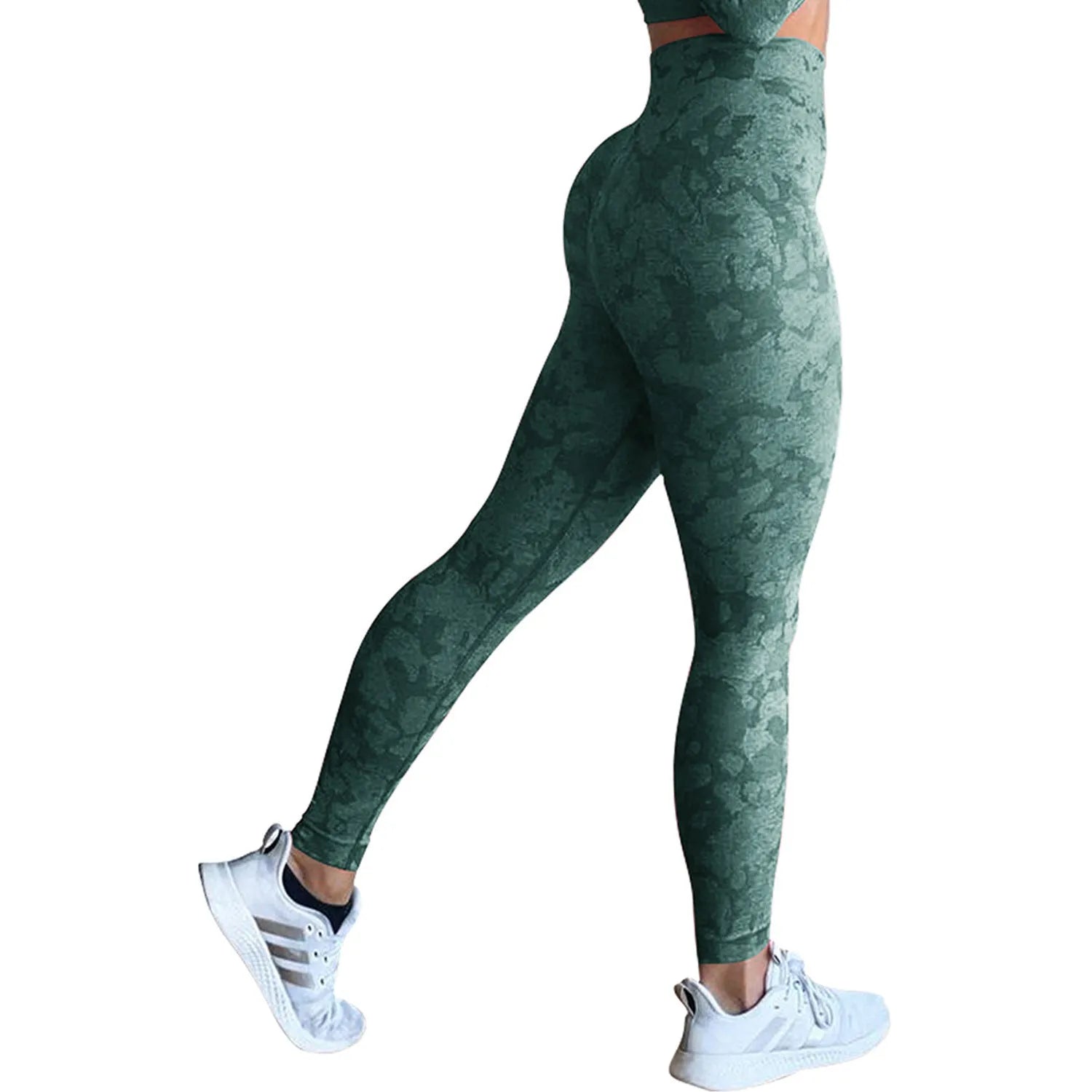 Women's butt lifting leggings in camouflage pattern with high waistband for workouts