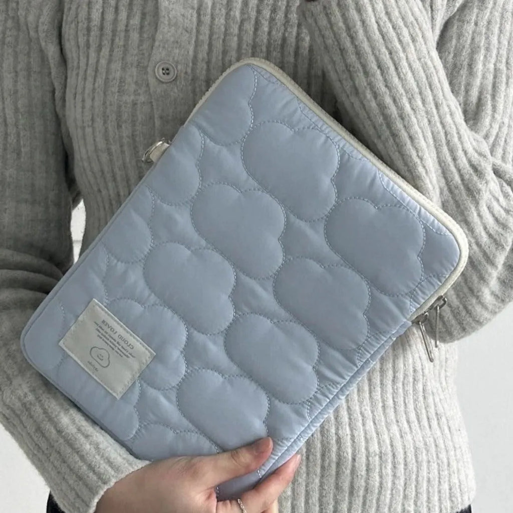 Cute cloud embroidery cotton notebook storage bag for iPad or tablet in white colour