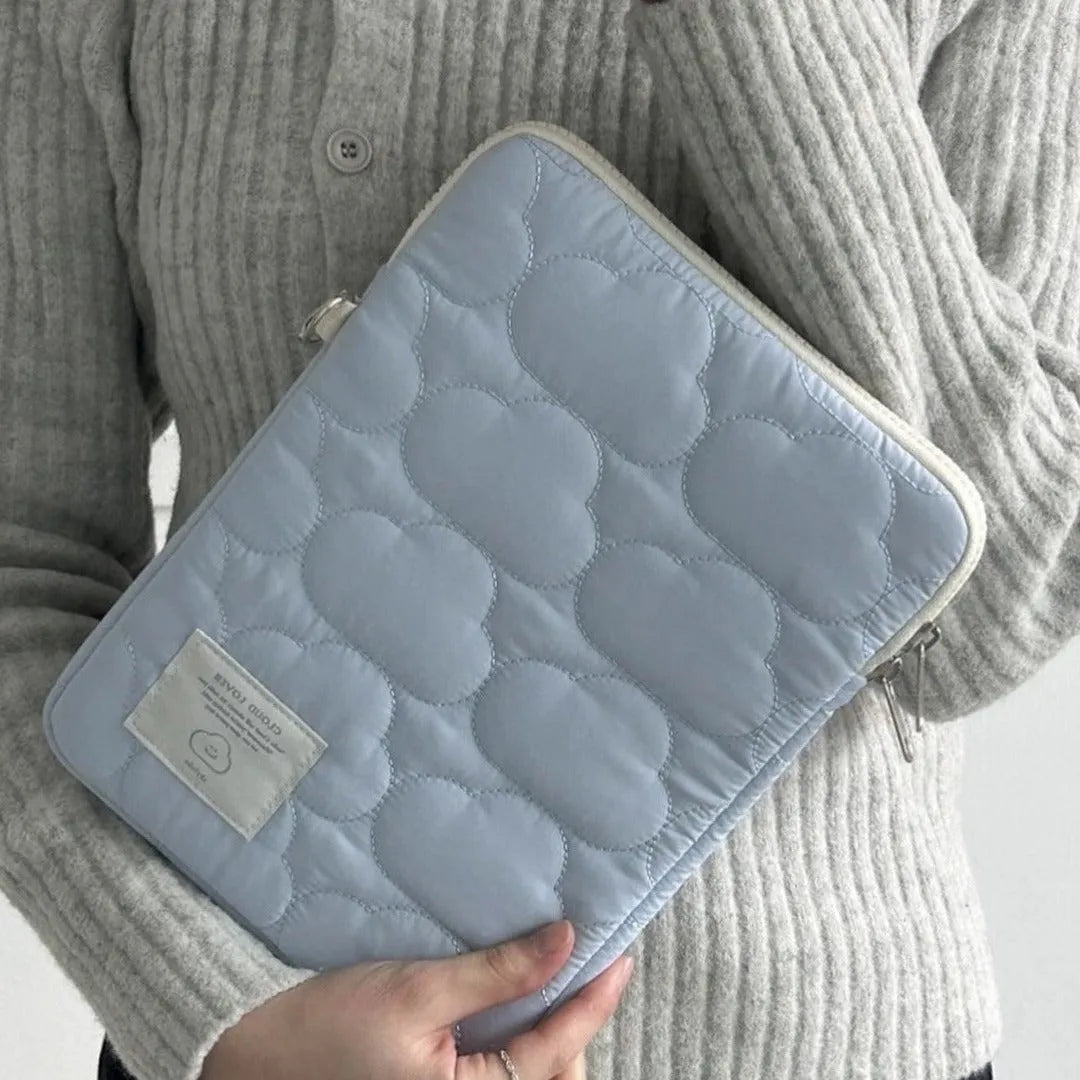 Cute cloud embroidery cotton notebook storage bag for iPad or tablet in white colour