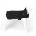 Black heating pet coat made of memory polyester fabric with short rabbit fur flannel lining for small to large dogs