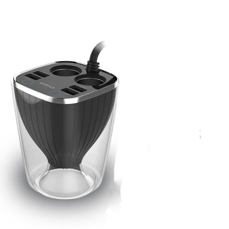 Black ABS mobile phone car charger with Bluetooth and USB port, dimensions 72x62x95mm