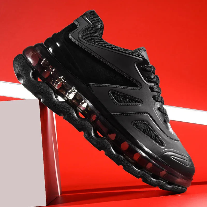 Men's white or black full palm air cushion sports shoes with breathable PU upper and wear-resistant sole