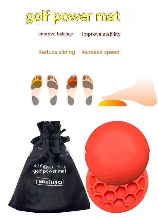 Orange natural rubber golf strength training mat with centre of gravity design