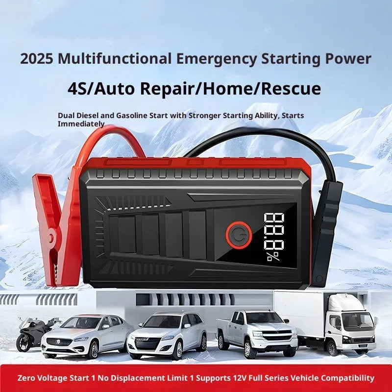 Car jump starter emergency power supply with 1000A peak current and 14.8V battery pack in storage bag