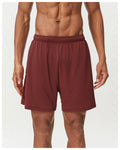 Men's double-layer quick-dry running shorts in sky green colour on a size chart.