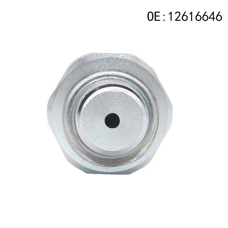 Silver metal fuel pressure sensor for automotive applications with model numbers displayed