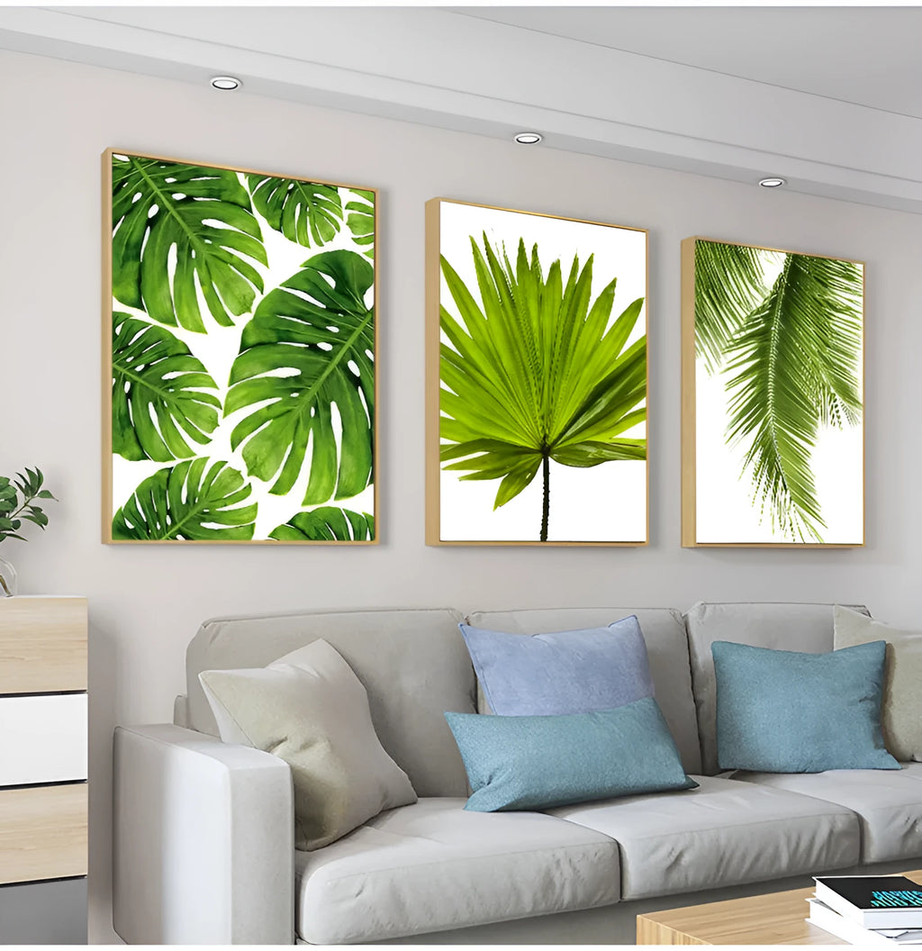 Frameless green plant canvas painting wall art, multiple sizes 10x15cm to 60x90cm, style A B C