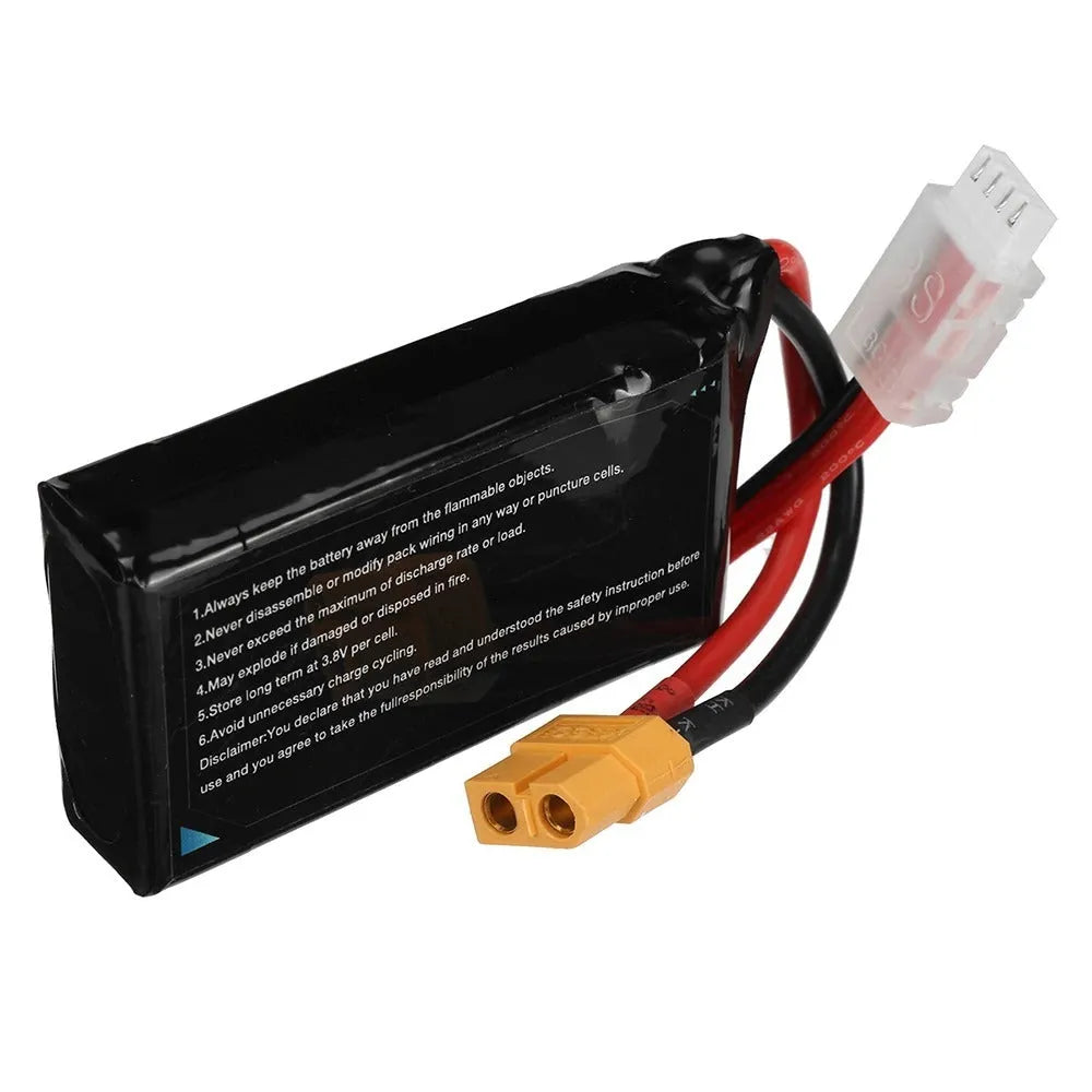 A compact rectangular 7.4V 1200mAh lithium battery for RC model cars and boats.