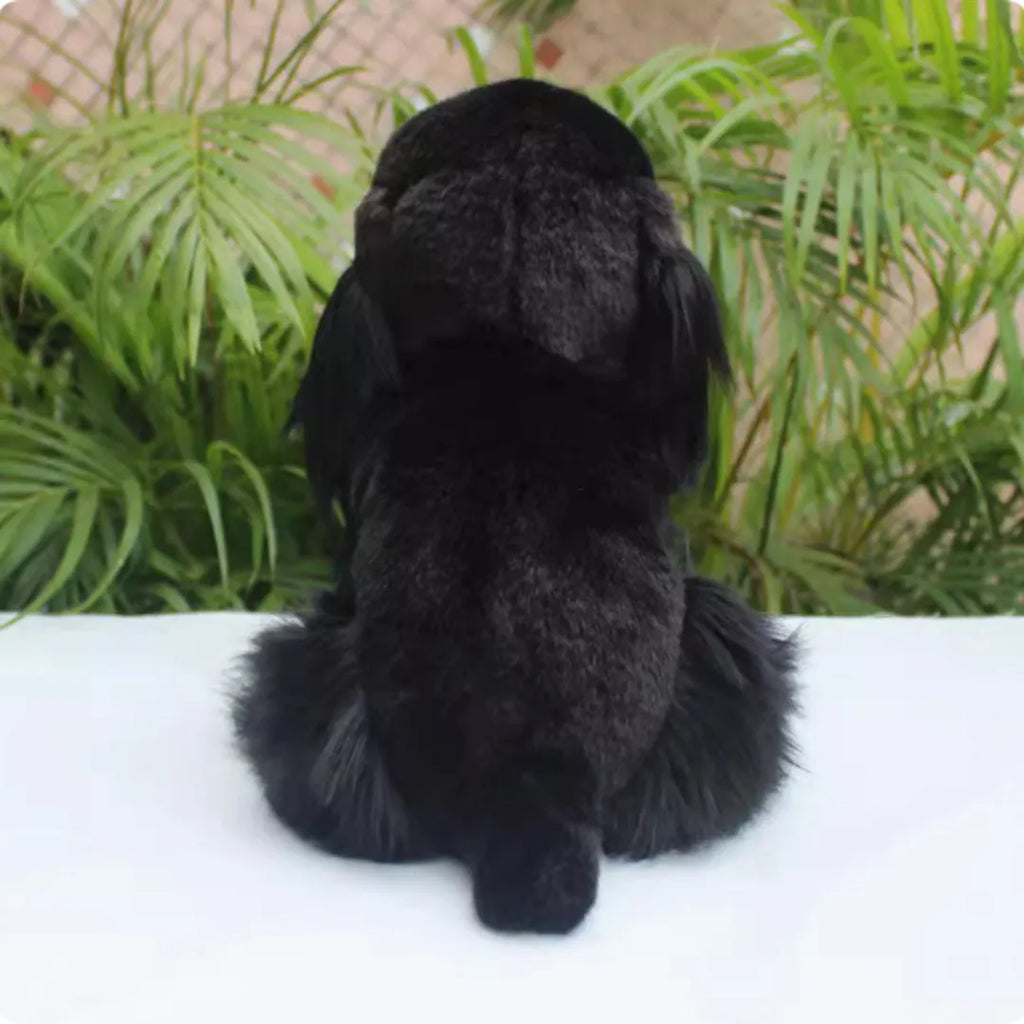 Black simulated cocker dog plush doll, 27cm from nose to buttocks, with PP cotton filling